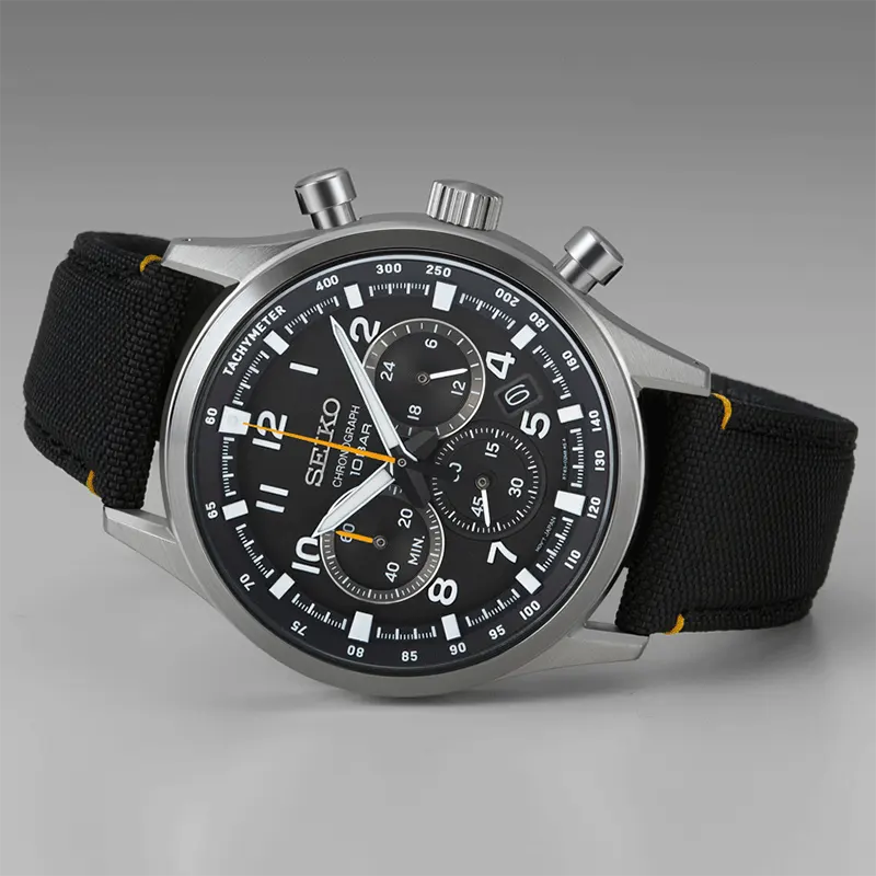 Seiko Sport Chronograph Black Dial Nylon Sporty Men's Watch- SSB449P1